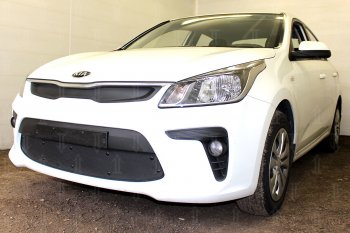 3 179 р. Защитная сетка в бампер (верх, заглушка без сот) Alfeco Стандарт  KIA Rio  4 FB (2016-2020) дорестайлинг седан (Чёрная)  с доставкой в г. Вологда. Увеличить фотографию 3