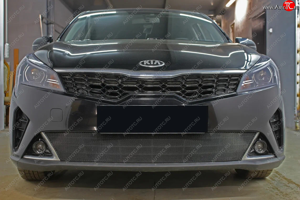 3 199 р. Защитная сетка в бампер (низ, ячейка 3х7 мм) Alfeco Стандарт KIA Rio X рестайлинг (2020-2025) (Чёрная)  с доставкой в г. Вологда