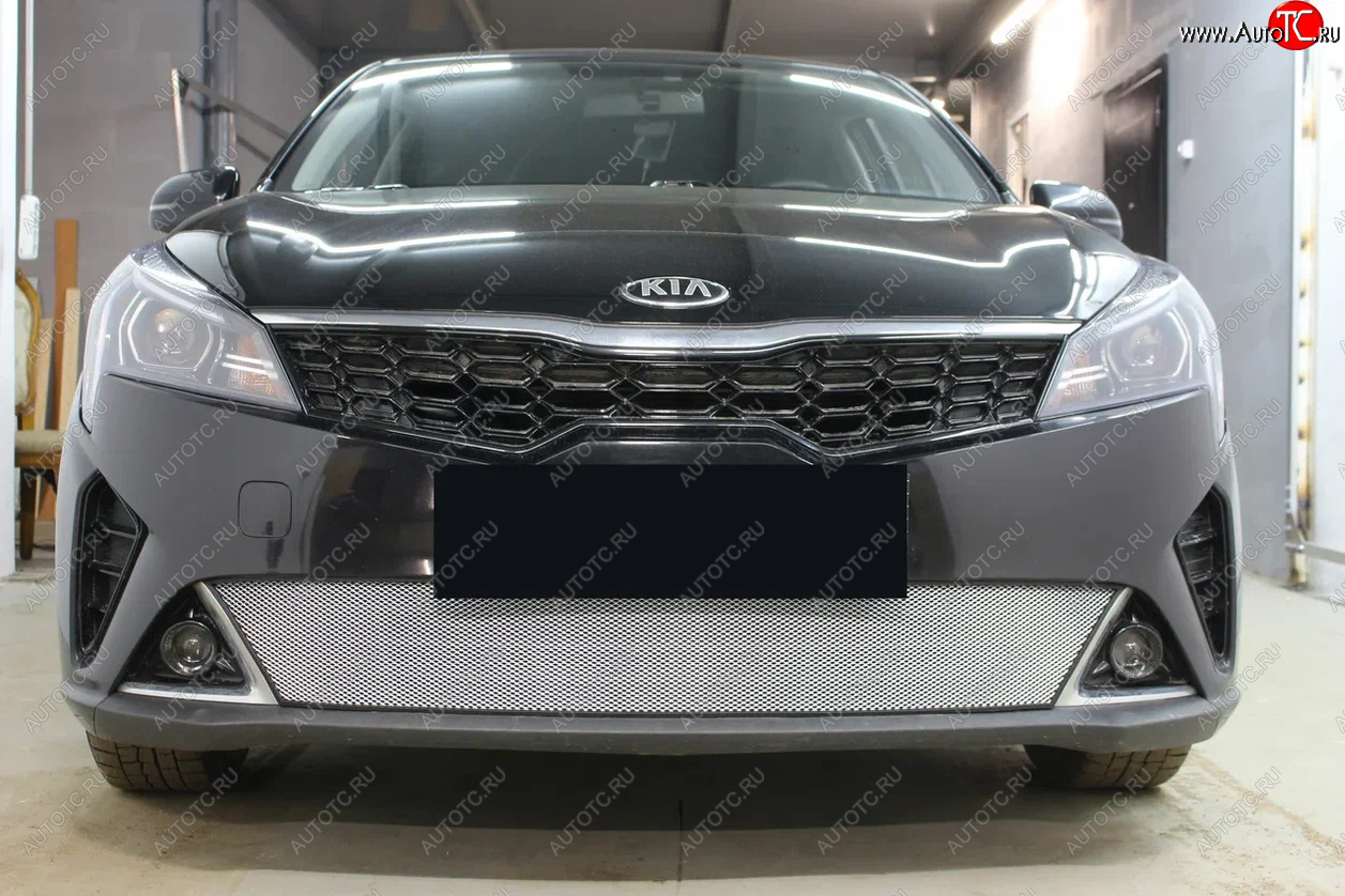 3 299 р. Защитная сетка в бампер (низ, ячейка 3х7 мм) Alfeco Стандарт KIA Rio X рестайлинг (2020-2025) (Хром)  с доставкой в г. Вологда