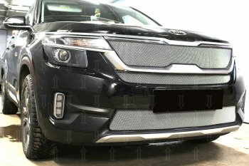 3 299 р. Защитная сетка в бампер (верх, с ДХО, ячейка 3х7 мм) Alfeco Стандарт KIA Seltos (2019-2025) (Хром)  с доставкой в г. Вологда. Увеличить фотографию 6