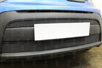 4 849 р. Защитная сетка в бампер (2 части, ячейка 3х7 мм) Alfeco Стандарт  KIA Soul  PS (2017-2019) рестайлинг (Чёрная)  с доставкой в г. Вологда. Увеличить фотографию 4