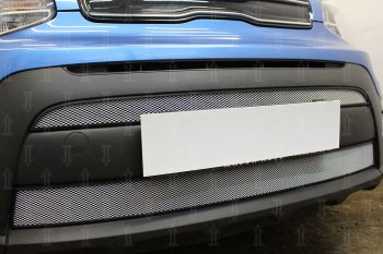 4 999 р. Защитная сетка в бампер (2 части, ячейка 3х7 мм) Alfeco Стандарт  KIA Soul  PS (2017-2019) рестайлинг (Хром)  с доставкой в г. Вологда. Увеличить фотографию 4