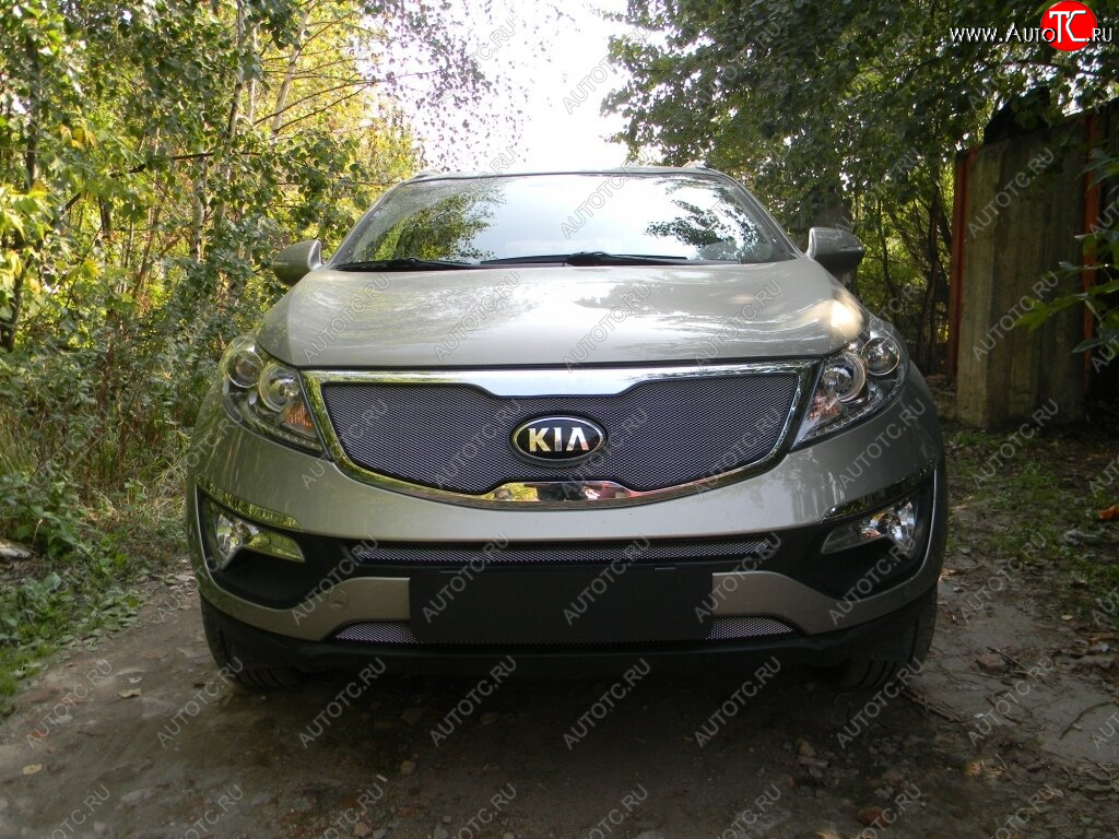3 399 р. Защитная сетка в бампер (верх, ячейка 3х7 мм) Alfeco Стандарт  KIA Sportage  3 SL (2014-2016) рестайлинг (Хром)  с доставкой в г. Вологда