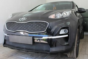 2 999 р. Защитная сетка в бампер (низ, с датчиком ACC, ячейка 3х7 мм) Alfeco Стандарт  KIA Sportage  4 QL (2018-2022) рестайлинг (Чёрная)  с доставкой в г. Вологда. Увеличить фотографию 5