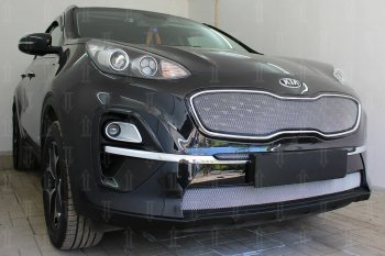 3 179 р. Защитная сетка в бампер (низ, с датчиком ACC, ячейка 3х7 мм) Alfeco Стандарт  KIA Sportage  4 QL (2018-2022) рестайлинг (Хром)  с доставкой в г. Вологда. Увеличить фотографию 2