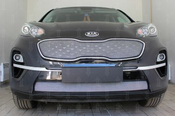 3 179 р. Защитная сетка в бампер (низ, с датчиком ACC, ячейка 3х7 мм) Alfeco Стандарт  KIA Sportage  4 QL (2018-2022) рестайлинг (Хром)  с доставкой в г. Вологда. Увеличить фотографию 4