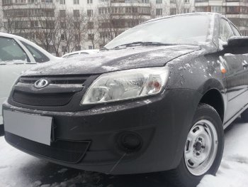 4 199 р. Защитная сетка в бампер (2 части, ячейка 3х7 мм) Alfeco Стандарт Лада Гранта 2190 седан  дорестайлинг (2011-2017) (Чёрная)  с доставкой в г. Вологда. Увеличить фотографию 3