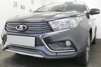 3 089 р. Защитная сетка в бампер (низ, 2 части, ячейка 3х7 мм) Alfeco Стандарт Лада Веста 2180 седан дорестайлинг (2015-2023) (Хром)  с доставкой в г. Вологда. Увеличить фотографию 4