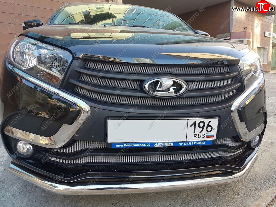 3 999 р. Защитная сетка в бампер (низ, 2 части, ячейка 3х7 мм) Alfeco Стандарт Лада XRAY (2016-2022) (Хром)  с доставкой в г. Вологда