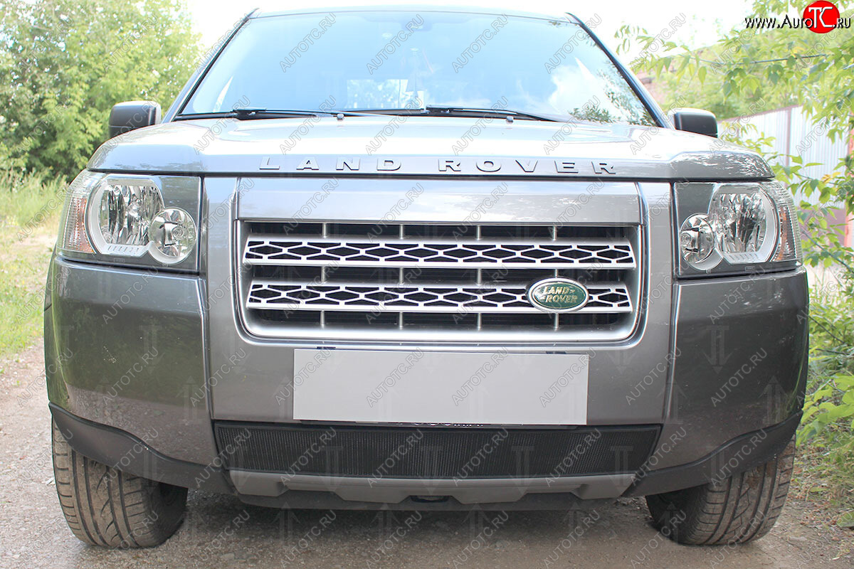 2 899 р. Защитная сетка в бампер (низ, ячейка 3х7 мм) Alfeco Стандарт  Land Rover Freelander  L359 (2006-2010) дорестайлинг (Чёрная)  с доставкой в г. Вологда