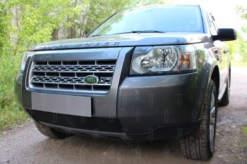 2 899 р. Защитная сетка в бампер (низ, ячейка 3х7 мм) Alfeco Стандарт  Land Rover Freelander  L359 (2006-2010) дорестайлинг (Чёрная)  с доставкой в г. Вологда. Увеличить фотографию 3