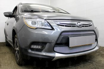 4 999 р. Защитная сетка в бампер (2 части, ячейка 3х7 мм) Alfeco Стандарт  Lifan X50 (2015-2025) (Хром)  с доставкой в г. Вологда. Увеличить фотографию 2