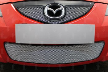 3 279 р. Защитная сетка в бампер (верх, ячейка 3х7 мм) Alfeco Стандарт  Mazda 3/Axela  BK (2006-2009) рестайлинг седан (Хром)  с доставкой в г. Вологда. Увеличить фотографию 4
