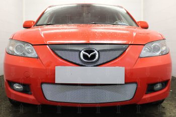 3 149 р. Защитная сетка в бампер (низ, ячейка 3х7 мм) Alfeco Стандарт  Mazda 3/Axela  BK (2006-2009) рестайлинг седан (Хром)  с доставкой в г. Вологда. Увеличить фотографию 2