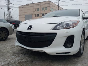 3 489 р. Защитная сетка в бампер (низ, ячейка 3х7 мм) Alfeco Стандарт  Mazda 3/Axela  BL (2011-2013) рестайлинг седан, рестайлинг, хэтчбэк (Чёрная)  с доставкой в г. Вологда. Увеличить фотографию 4