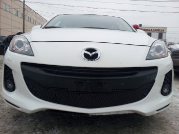 3 489 р. Защитная сетка в бампер (низ, ячейка 3х7 мм) Alfeco Стандарт  Mazda 3/Axela  BL (2011-2013) рестайлинг седан, рестайлинг, хэтчбэк (Чёрная)  с доставкой в г. Вологда. Увеличить фотографию 3