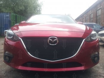 2 899 р. Защитная сетка в бампер (низ, ячейка 3х7 мм) Alfeco Стандарт Mazda 3/Axela BM дорестайлинг седан (2013-2016) (Чёрная)  с доставкой в г. Вологда. Увеличить фотографию 3