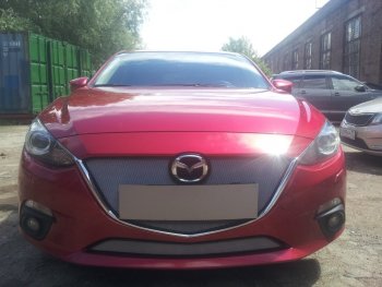 3 079 р. Защитная сетка в бампер (низ, ячейка 3х7 мм) Alfeco Стандарт Mazda 3/Axela BM дорестайлинг седан (2013-2016) (Хром)  с доставкой в г. Вологда. Увеличить фотографию 2