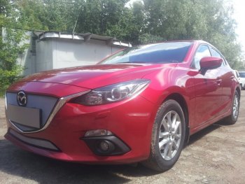 3 079 р. Защитная сетка в бампер (низ, ячейка 3х7 мм) Alfeco Стандарт Mazda 3/Axela BM дорестайлинг седан (2013-2016) (Хром)  с доставкой в г. Вологда. Увеличить фотографию 4