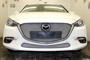 Защитная сетка в бампер (низ, ячейка 3х7 мм) Alfeco Стандарт Mazda 3/Axela  BM (2016-2019) рестайлинг седан, рестайлинг, хэтчбэк (Хром)