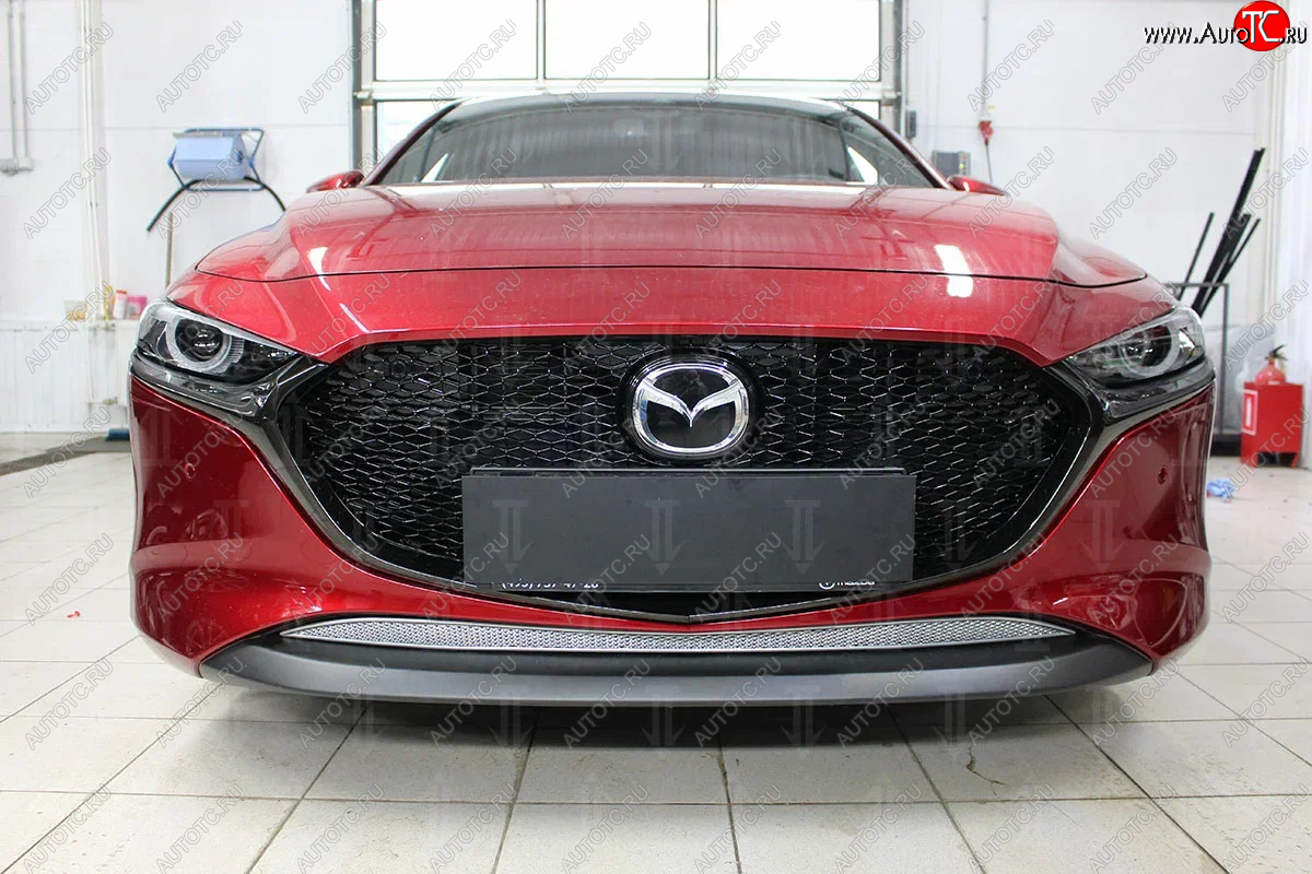 3 089 р. Защитная сетка в бампер (низ, ячейка 3х7 мм) Alfeco Стандарт  Mazda 3/Axela  BP (2019-2025) хэтчбэк (Хром)  с доставкой в г. Вологда
