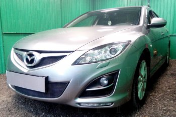 3 079 р. Защитная сетка в бампер (низ, ячейка 3х7 мм) Alfeco Стандарт  Mazda 6  GH (2010-2012) рестайлинг лифтбэк, рестайлинг седан, рестайлинг универсал (Чёрная)  с доставкой в г. Вологда. Увеличить фотографию 2