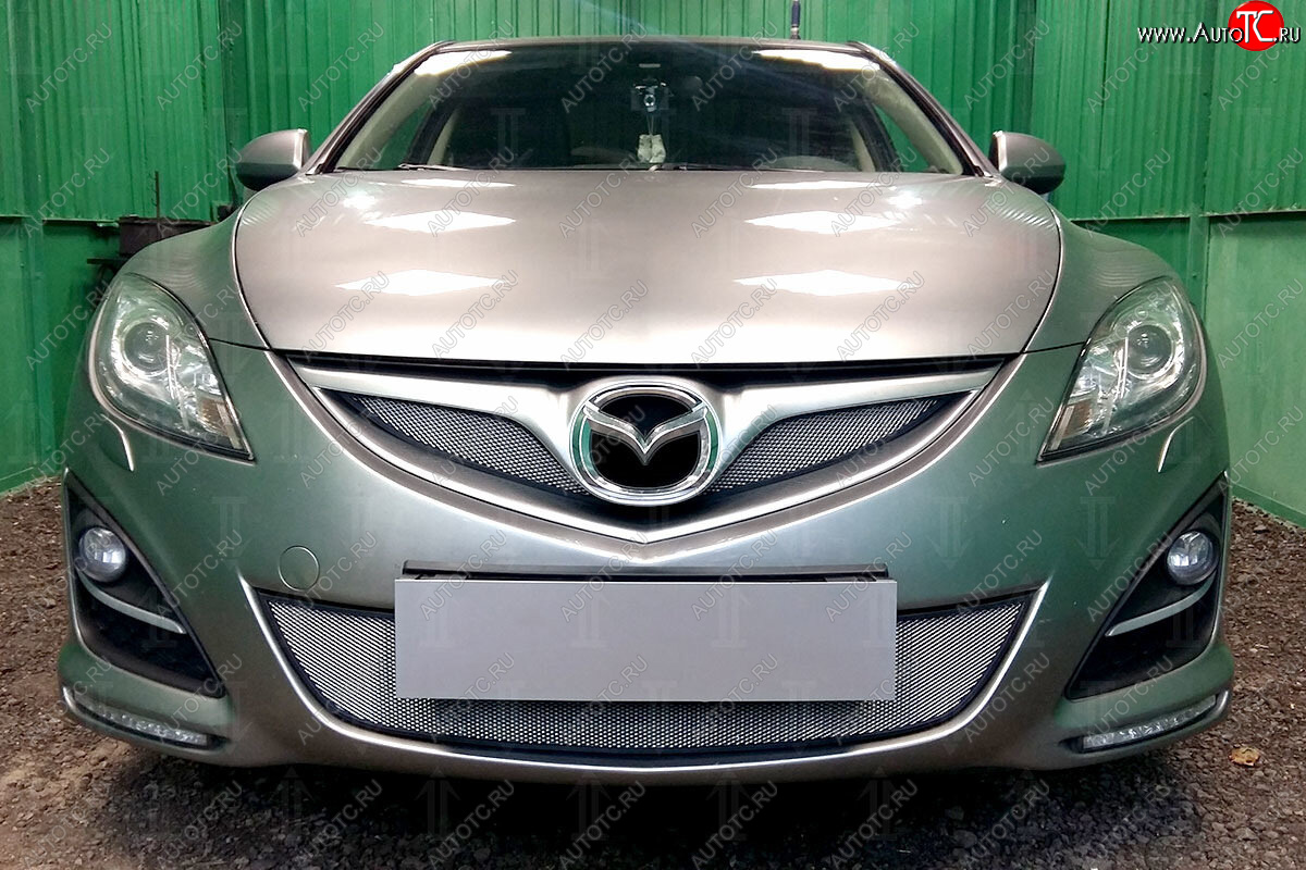 3 099 р. Защитная сетка в бампер (низ, ячейка 3х7 мм) Alfeco Стандарт  Mazda 6  GH (2010-2012) рестайлинг лифтбэк, рестайлинг седан, рестайлинг универсал (Хром)  с доставкой в г. Вологда