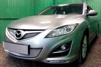 3 099 р. Защитная сетка в бампер (низ, ячейка 3х7 мм) Alfeco Стандарт  Mazda 6  GH (2010-2012) рестайлинг лифтбэк, рестайлинг седан, рестайлинг универсал (Хром)  с доставкой в г. Вологда. Увеличить фотографию 2