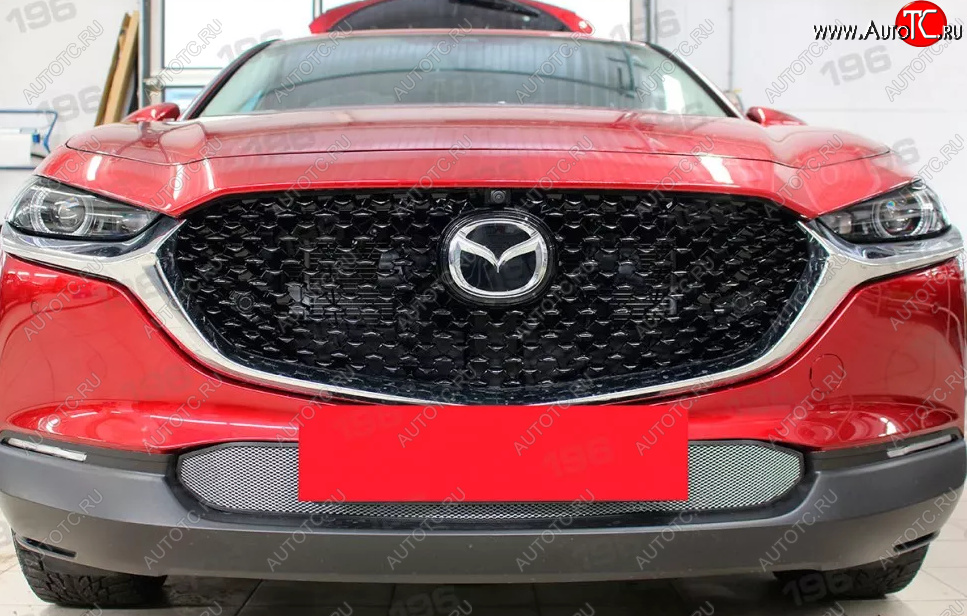 2 969 р. Защитная сетка в бампер (низ, ячейка 3х7 мм) Alfeco Стандарт  Mazda CX-30  1 DM (2019-2025) (Хром)  с доставкой в г. Вологда