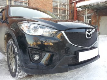 3 689 р. Защитная сетка в бампер (верх, ячейка 3х7 мм) Alfeco Стандарт Mazda CX-5 KE дорестайлинг (2011-2014) (Чёрная)  с доставкой в г. Вологда. Увеличить фотографию 3