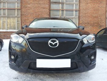 3 689 р. Защитная сетка в бампер (верх, ячейка 3х7 мм) Alfeco Стандарт Mazda CX-5 KE дорестайлинг (2011-2014) (Чёрная)  с доставкой в г. Вологда. Увеличить фотографию 4