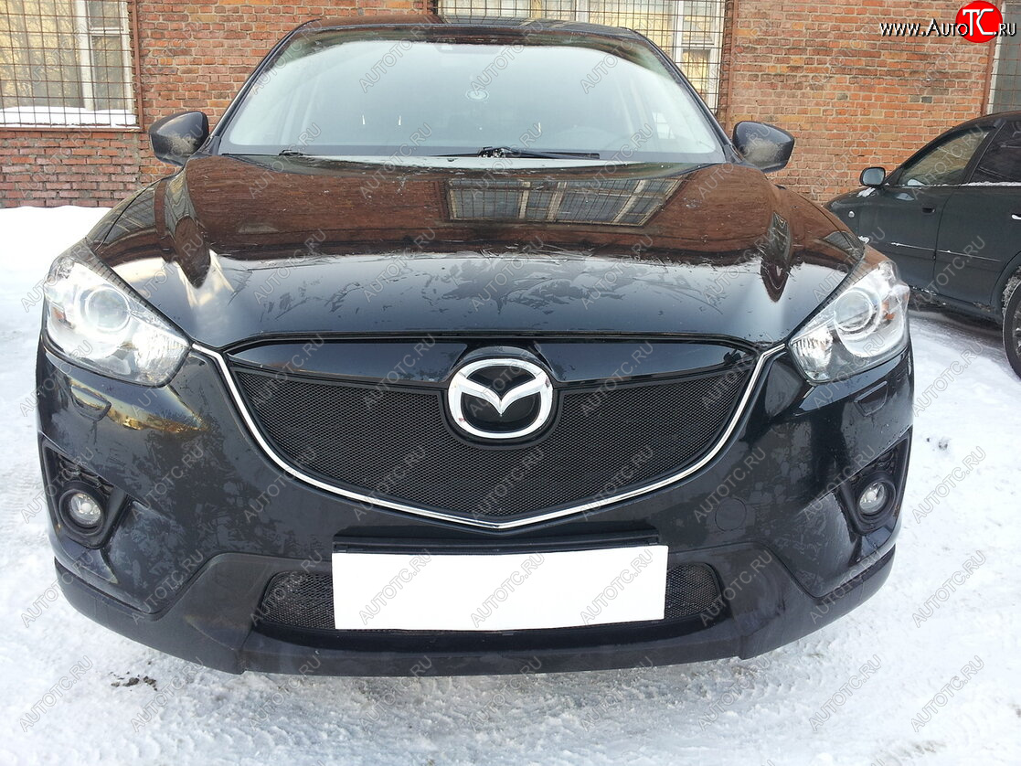 3 689 р. Защитная сетка в бампер (верх, ячейка 3х7 мм) Alfeco Стандарт Mazda CX-5 KE дорестайлинг (2011-2014) (Чёрная)  с доставкой в г. Вологда