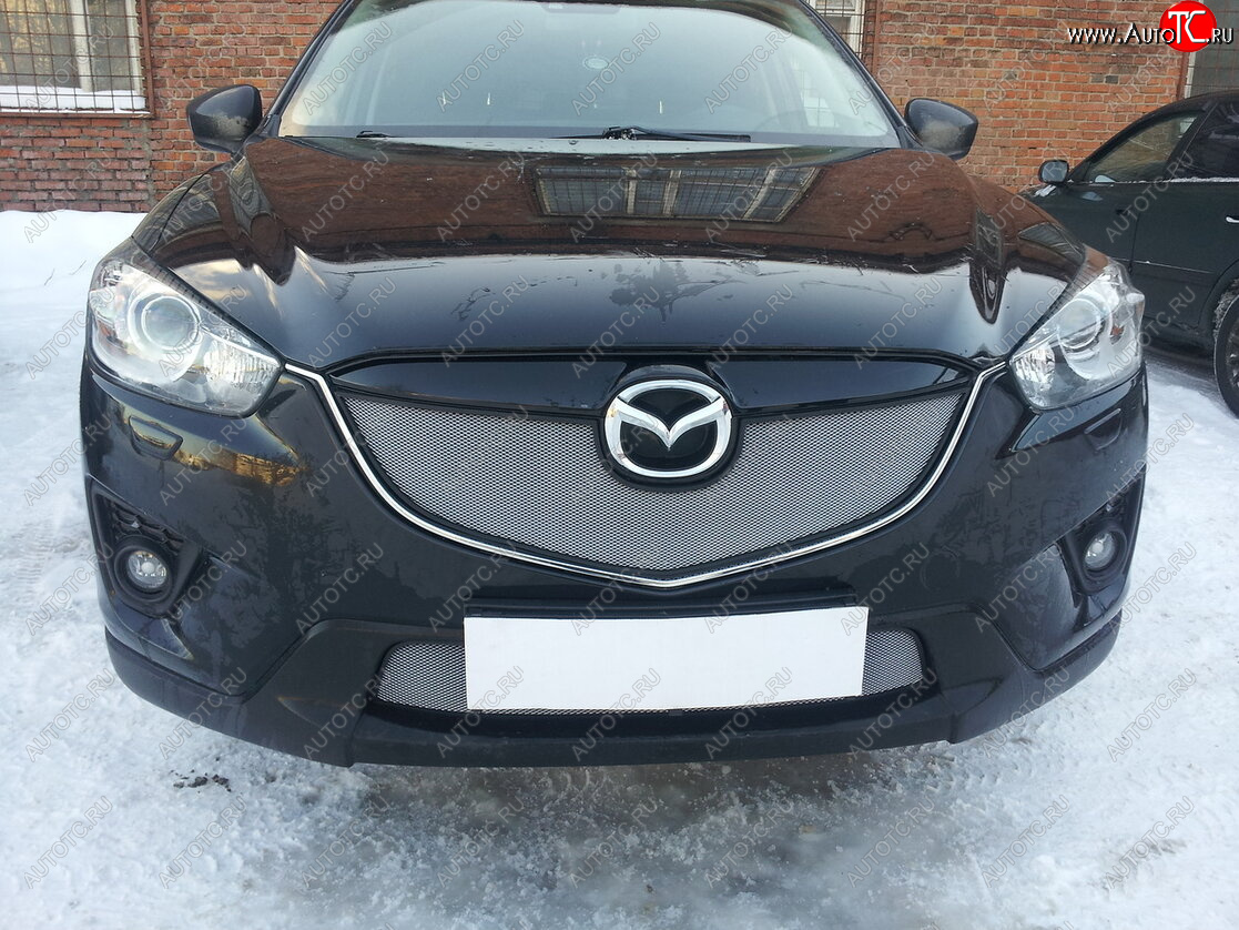 3 699 р. Защитная сетка в бампер (верх, ячейка 3х7 мм) Alfeco Стандарт  Mazda CX-5  KE (2011-2014) дорестайлинг (Хром)  с доставкой в г. Вологда