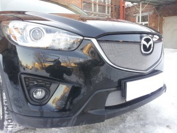 3 699 р. Защитная сетка в бампер (верх, ячейка 3х7 мм) Alfeco Стандарт  Mazda CX-5  KE (2011-2014) дорестайлинг (Хром)  с доставкой в г. Вологда. Увеличить фотографию 2