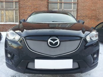 3 699 р. Защитная сетка в бампер (верх, ячейка 3х7 мм) Alfeco Стандарт  Mazda CX-5  KE (2011-2014) дорестайлинг (Хром)  с доставкой в г. Вологда. Увеличить фотографию 4