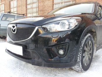 2 899 р. Защитная сетка в бампер (низ, ячейка 3х7 мм) Alfeco Стандарт Mazda CX-5 KE дорестайлинг (2011-2014) (Чёрная)  с доставкой в г. Вологда. Увеличить фотографию 3