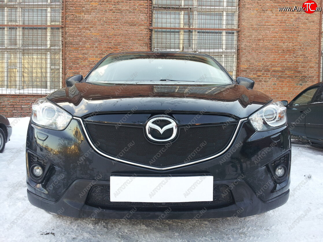 2 899 р. Защитная сетка в бампер (низ, ячейка 3х7 мм) Alfeco Стандарт Mazda CX-5 KE дорестайлинг (2011-2014) (Чёрная)  с доставкой в г. Вологда