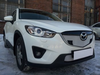 3 079 р. Защитная сетка в бампер (низ, ячейка 3х7 мм) Alfeco Стандарт  Mazda CX-5  KE (2011-2014) дорестайлинг (Хром)  с доставкой в г. Вологда. Увеличить фотографию 2