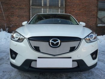 3 079 р. Защитная сетка в бампер (низ, ячейка 3х7 мм) Alfeco Стандарт  Mazda CX-5  KE (2011-2014) дорестайлинг (Хром)  с доставкой в г. Вологда. Увеличить фотографию 3