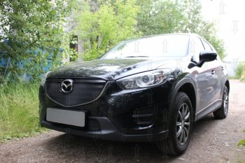 3 689 р. Защитная сетка в бампер (верх, ячейка 3х7 мм) Alfeco Стандарт Mazda CX-5 KE рестайлинг (2015-2017) (Чёрная)  с доставкой в г. Вологда. Увеличить фотографию 2