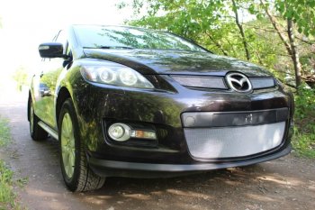 3 399 р. Защитная сетка в бампер (низ, ячейка 3х7 мм) Alfeco Стандарт Mazda CX-7 ER дорестайлинг (2006-2010) (Хром)  с доставкой в г. Вологда. Увеличить фотографию 2