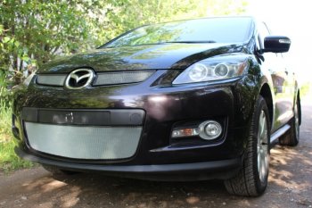3 399 р. Защитная сетка в бампер (низ, ячейка 3х7 мм) Alfeco Стандарт Mazda CX-7 ER дорестайлинг (2006-2010) (Хром)  с доставкой в г. Вологда. Увеличить фотографию 3