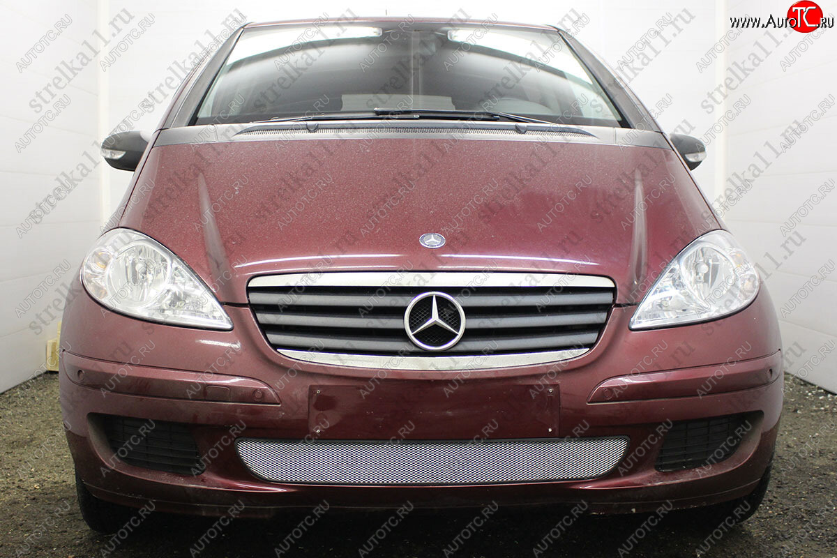 3 099 р. Защитная сетка в бампер (низ, ячейка 3х7 мм) Alfeco Стандарт Mercedes-Benz A class W169 дорестайлинг, хэтчбэк 5 дв. (2005-2008) (Хром)  с доставкой в г. Вологда