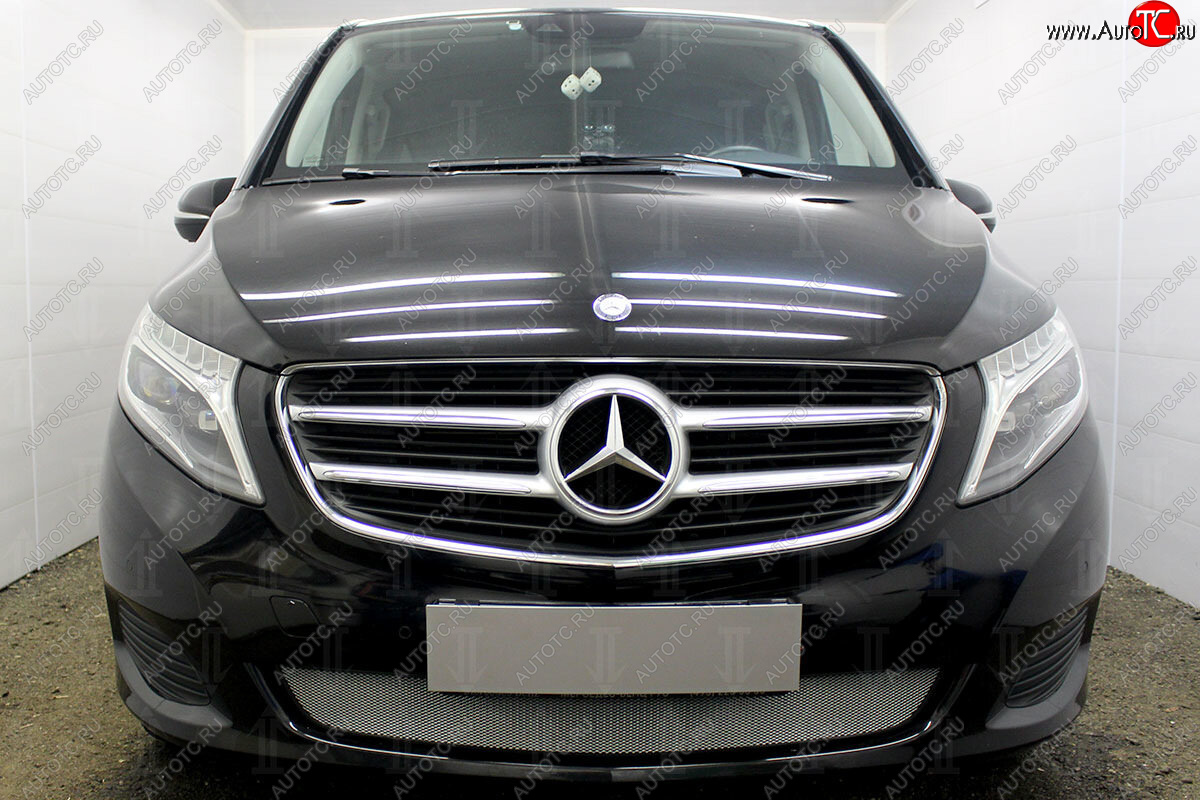 3 099 р. Защитная сетка в бампер (низ, ячейка 3х7 мм) Alfeco Стандарт  Mercedes-Benz Vito  W447 (2015-2020) дорестайлинг (Хром)  с доставкой в г. Вологда