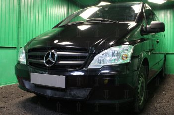 3 079 р. Защитная сетка в бампер (низ, ячейка 3х7 мм) Alfeco Стандарт  Mercedes-Benz Vito  W639 (2010-2014) рестайлинг (Чёрная)  с доставкой в г. Вологда. Увеличить фотографию 2