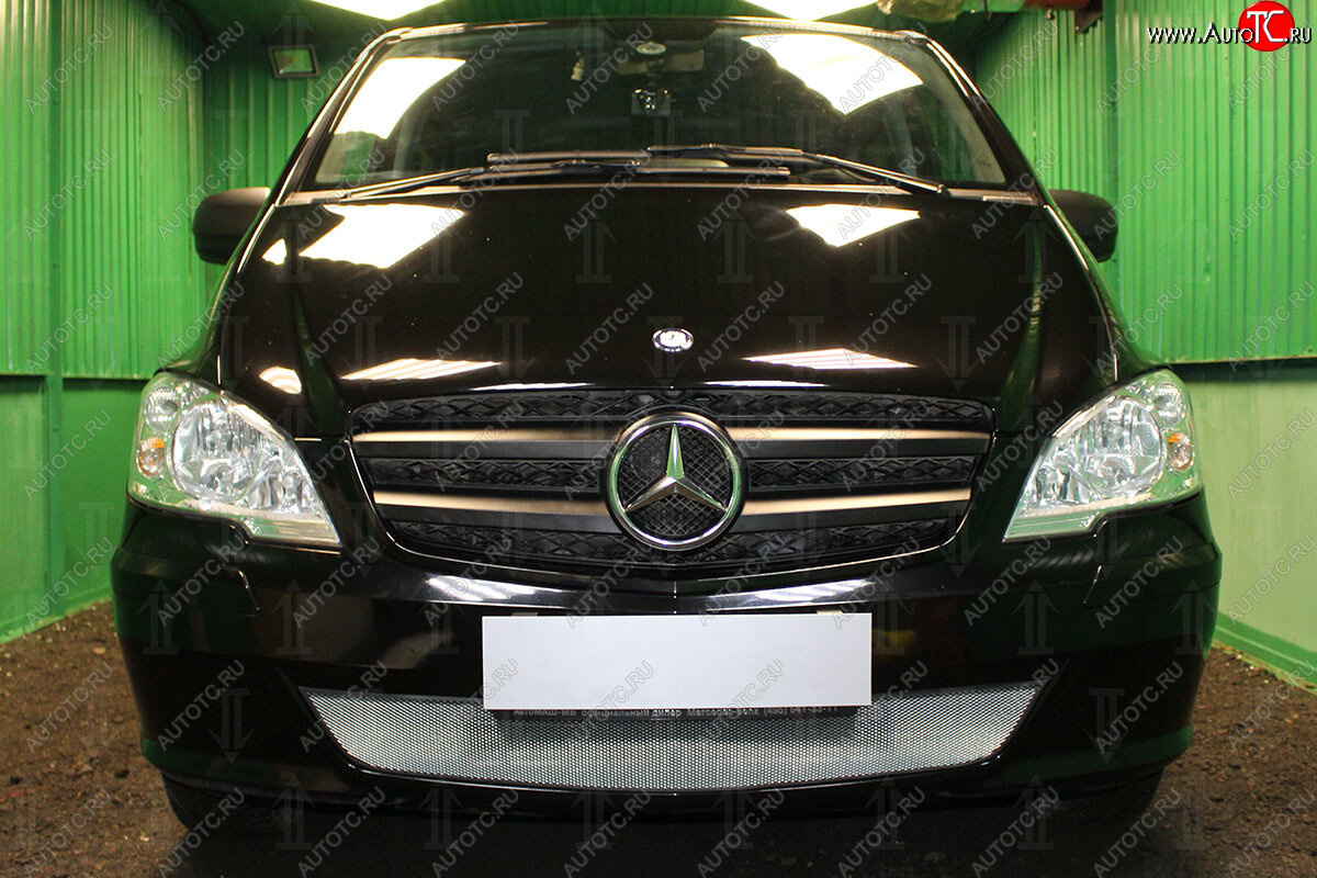 3 099 р. Защитная сетка в бампер (низ, ячейка 3х7 мм) Alfeco Стандарт Mercedes-Benz Vito W639 рестайлинг (2010-2014) (Хром)  с доставкой в г. Вологда