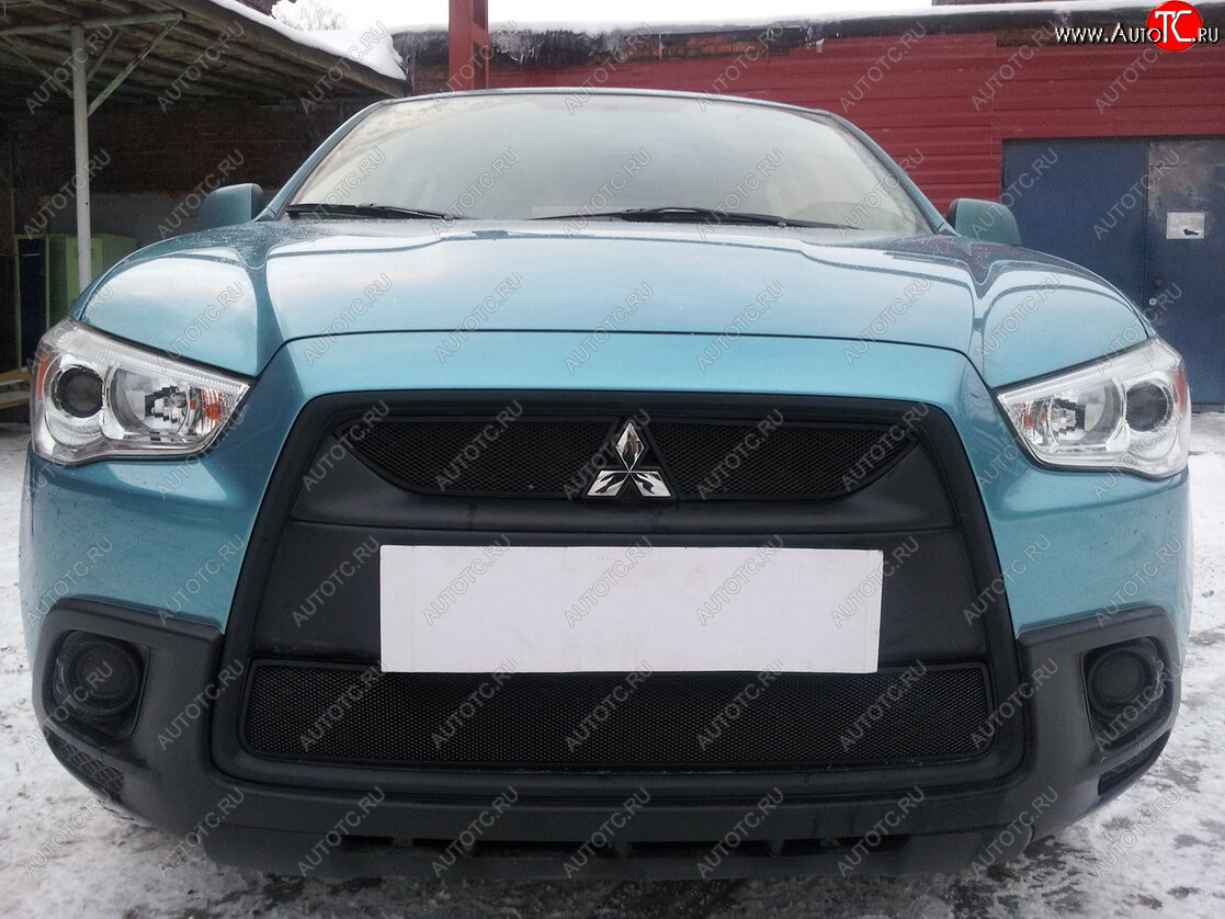 2 899 р. Защитная сетка в бампер (низ, ячейка 3х7 мм) Alfeco Стандарт Mitsubishi ASX дорестайлинг (2010-2012) (Чёрная)  с доставкой в г. Вологда