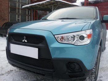 2 899 р. Защитная сетка в бампер (низ, ячейка 3х7 мм) Alfeco Стандарт Mitsubishi ASX дорестайлинг (2010-2012) (Чёрная)  с доставкой в г. Вологда. Увеличить фотографию 2