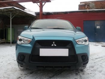 2 899 р. Защитная сетка в бампер (низ, ячейка 3х7 мм) Alfeco Стандарт Mitsubishi ASX дорестайлинг (2010-2012) (Чёрная)  с доставкой в г. Вологда. Увеличить фотографию 3