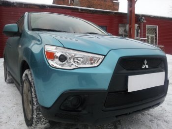 2 899 р. Защитная сетка в бампер (низ, ячейка 3х7 мм) Alfeco Стандарт Mitsubishi ASX дорестайлинг (2010-2012) (Чёрная)  с доставкой в г. Вологда. Увеличить фотографию 4